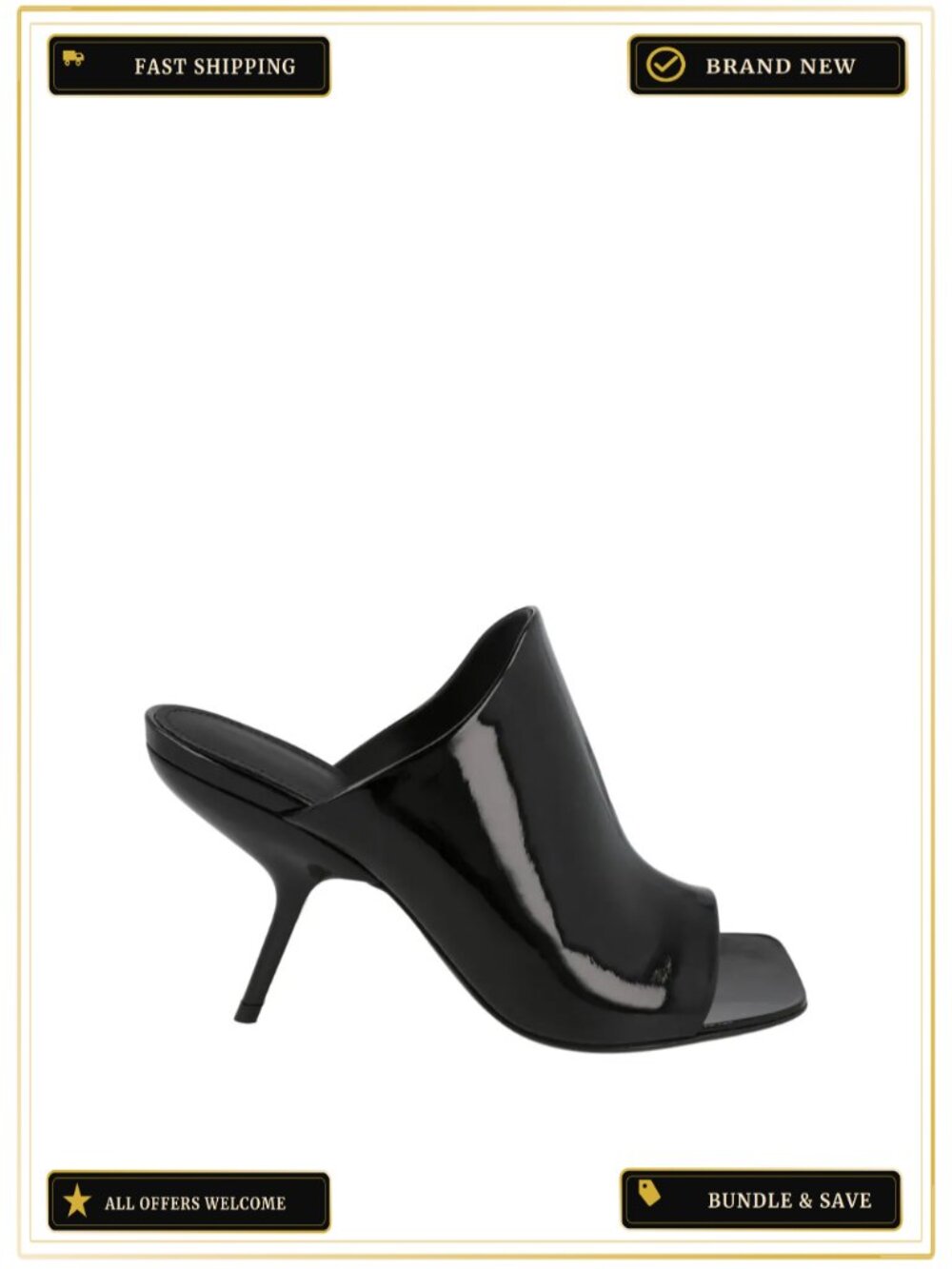 Patent Leather Mules with Slanted Stiletto Heel and Square Toe
